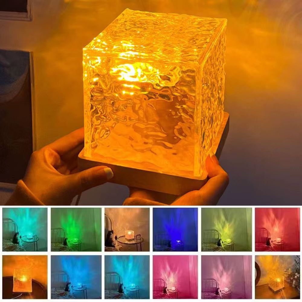 Crystal Lamp Dynamic Rotating Water Ripple Projector Night Light 16 Colors Crystal Lamp Atmosphere Holiday Gift Sunset Light
